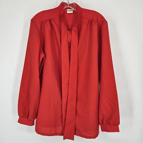 Vintage Sears Fashion Place Shirt Womens 38 Red Long Sleeve Blouse 70s Secretary - Picture 1 of 10